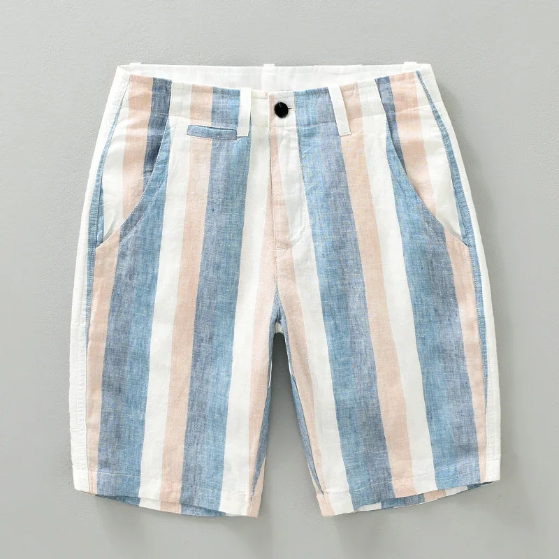 2024 Summer New Contrast Striped Shorts for Men Pure Linen Lightweight Beach Straight Loose Casual Button Up Short Pants
2024 Summer New Contrast Striped Shorts for Men Pure Linen Lightweight Beach Straight Loose Casual Button Up Short Pants