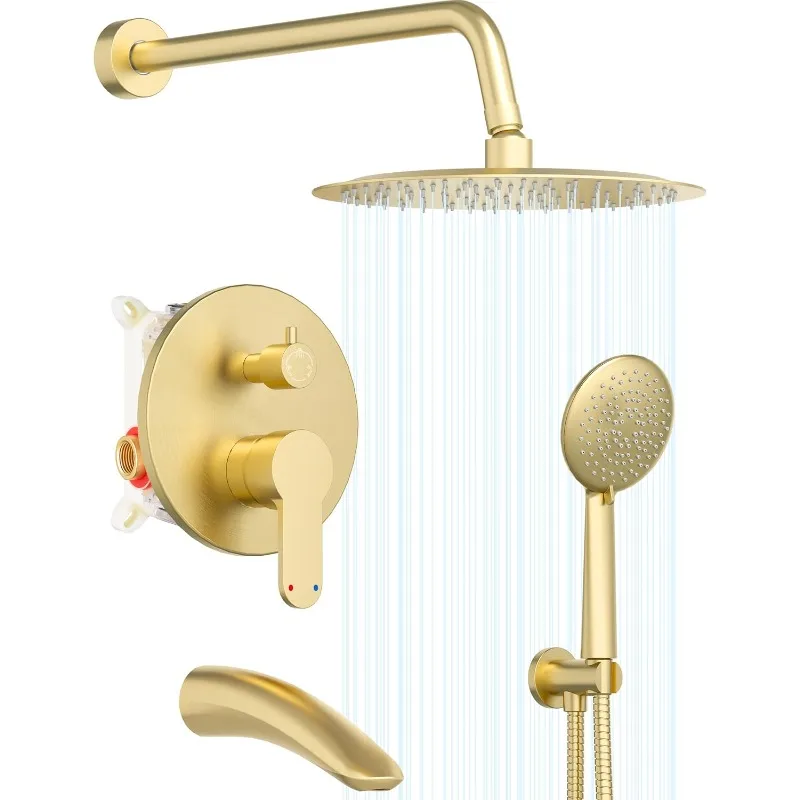 Gabrylly Shower System with Tub Spout, with 10" Rain Shower head and 5-Setting Handheld, with Pressure Balance Shower Valve
Gabrylly Shower System with Tub Spout, with 10" Rain Shower head and 5-Setting Handheld, with Pressure Balance Shower Valve