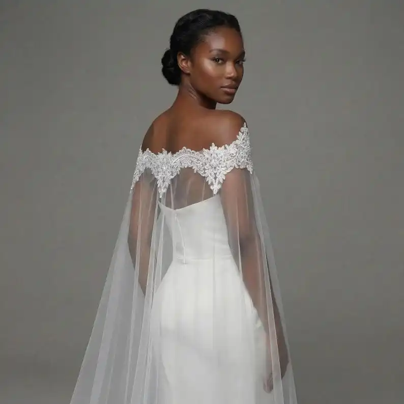 Bridal Lace Cape Veil Off Shoulder Wedding Cape with Tulle Train Romantic Bridal Shoulder Cover Bridal Wedding Jackets Wrap
Bridal Lace Cape Veil Off Shoulder Wedding Cape with Tulle Train Romantic Bridal Shoulder Cover Bridal Wedding Jackets Wrap