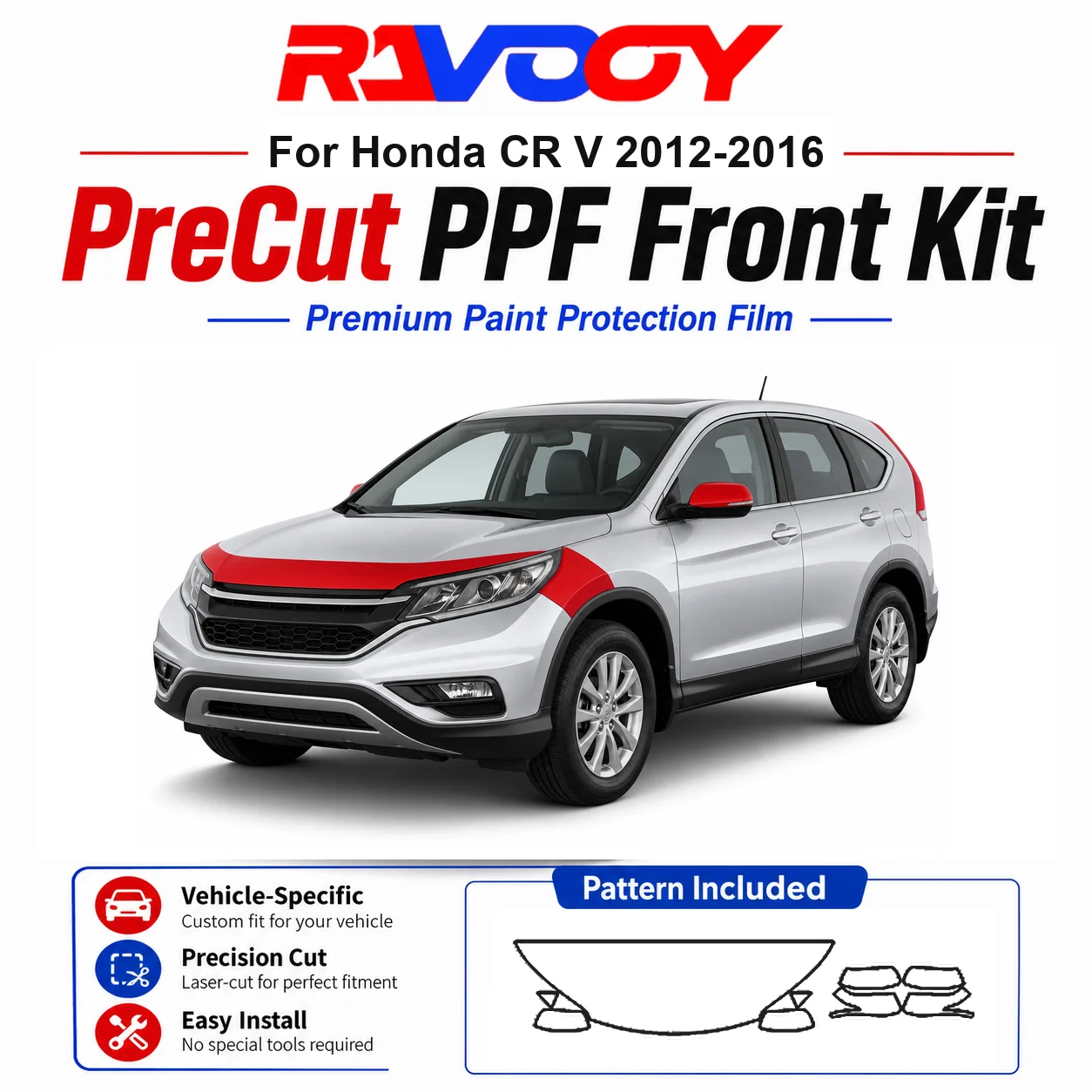 8.5mil TPU Precut PPF Kit For Honda CR V 2012-2016 - Hood, Partial Fenders & Full Mirror Set - Self-Healing Gloss Clear Bra Film
8.5mil TPU Precut PPF Kit For Honda CR V 2012-2016 - Hood, Partial Fenders & Full Mirror Set - Self-Healing Gloss Clear Bra Film