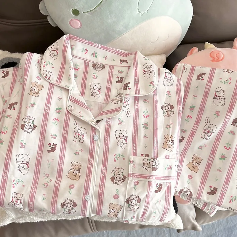 Japanese Sweet Cartoon Cute Cat Striped Pajama Women's Long Sleeve Pants Autumn and Winter Set New Home Clothes Ladies Sleepwear
Japanese Sweet Cartoon Cute Cat Striped Pajama Women's Long Sleeve Pants Autumn and Winter Set New Home Clothes Ladies Sleepwear