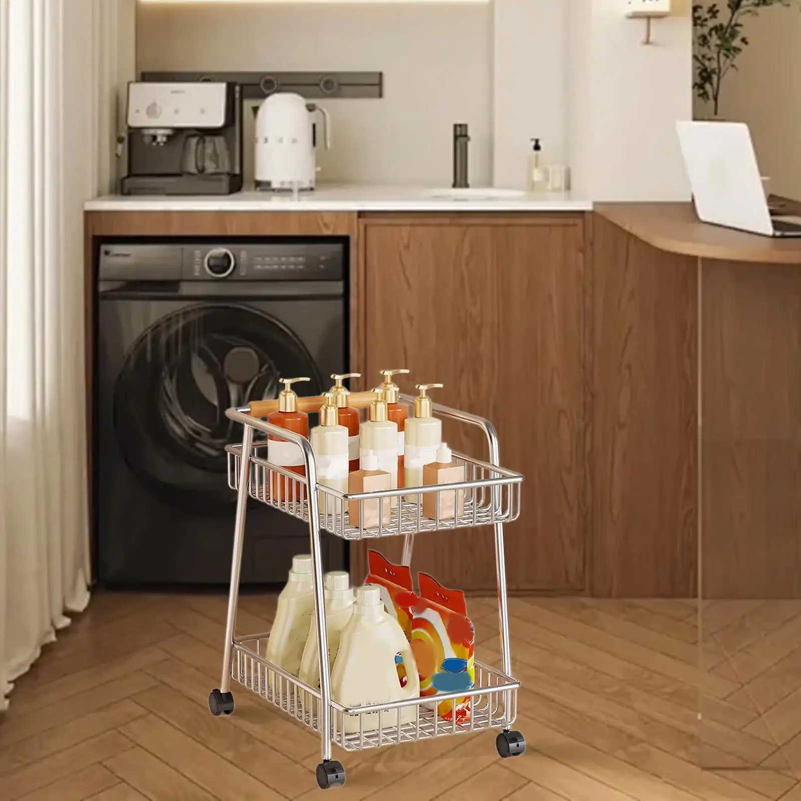 Laundry Room Cart Multifunctional Bedside Cart 2 Tier Utility Cart Storage Trolley for Bathroom Garage Office Narrow Place
Laundry Room Cart Multifunctional Bedside Cart 2 Tier Utility Cart Storage Trolley for Bathroom Garage Office Narrow Place
