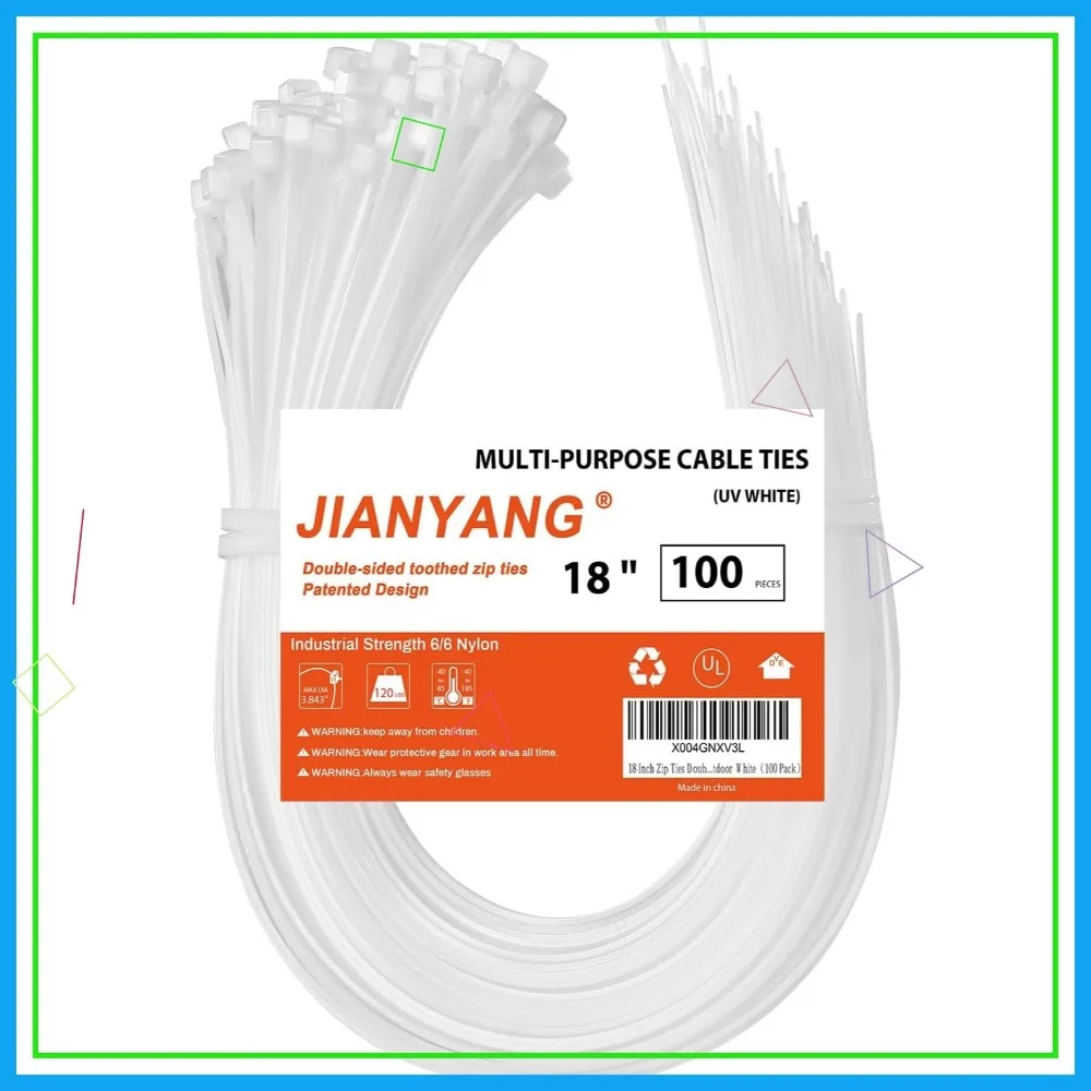 18-Inch Double-Sided Toothed Zip Ties, 120 LBS Heavy Duty, Self-Locking Nylon Cable Ties for Indoor & Outdoor Use (100 Pack)
18-Inch Double-Sided Toothed Zip Ties, 120 LBS Heavy Duty, Self-Locking Nylon Cable Ties for Indoor & Outdoor Use (100 Pack)
