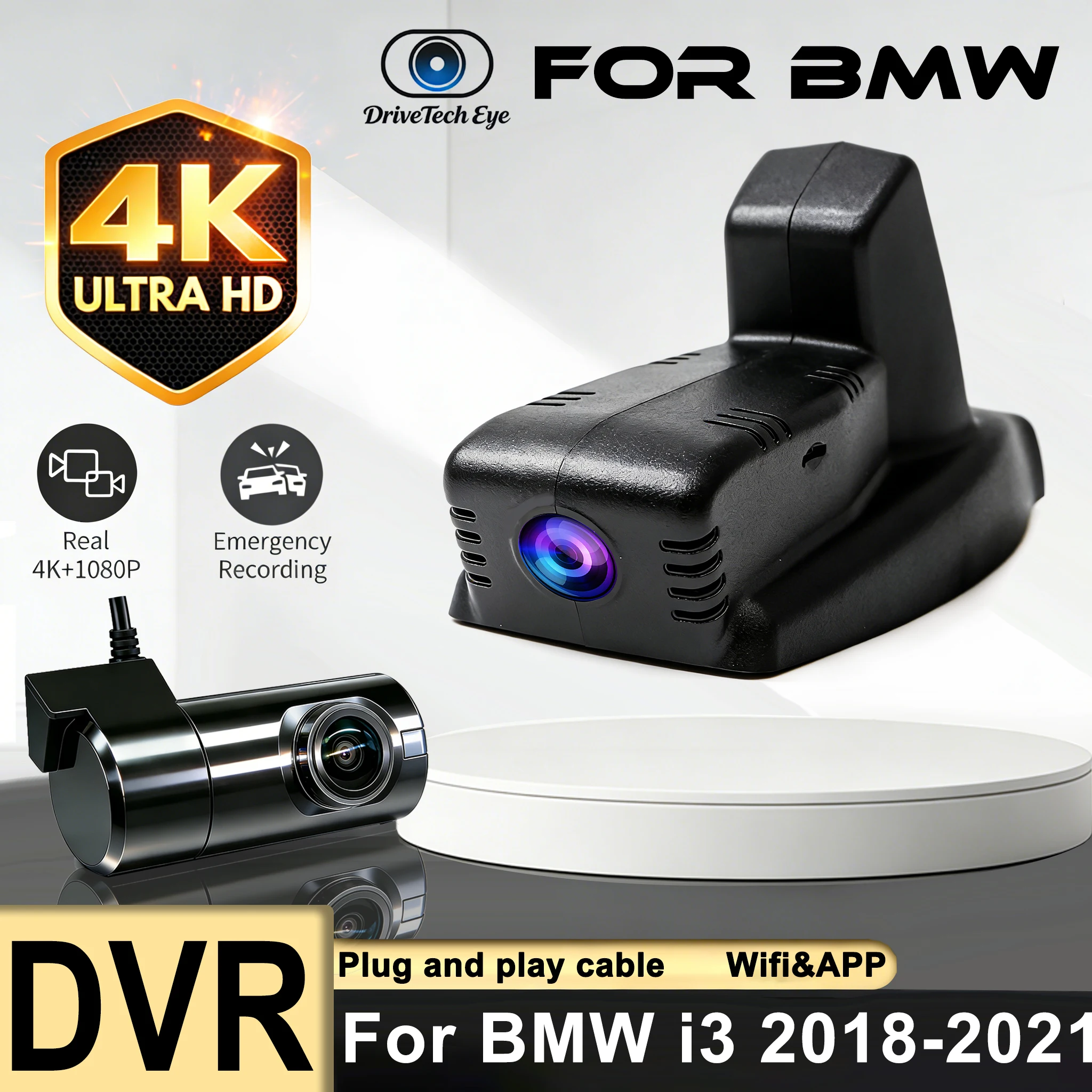 Plug and play 4K Dash Cam For BMW i3 2018 2019 2020 2021 WiFi Car DVR Camera with Night Vision, OEM Style Built-In Wi-Fi Support
Plug and play 4K Dash Cam For BMW i3 2018 2019 2020 2021 WiFi Car DVR Camera with Night Vision, OEM Style Built-In Wi-Fi Support