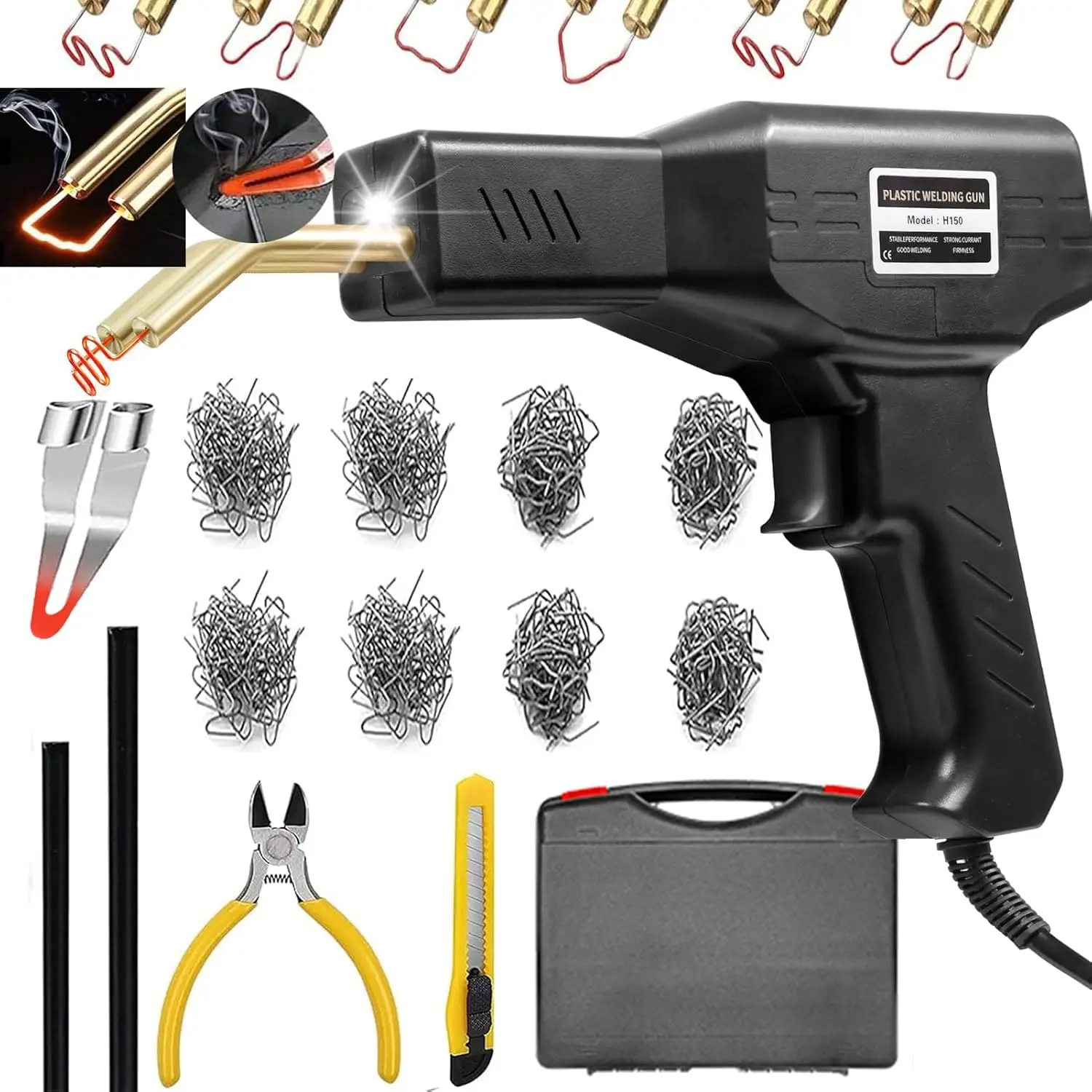2-in-1 Plastic Welding Repair Kit with 1000pcs Hot Staples, 2x Rods, Knife, Pliers for Car Bumper & Plastics (Black)
2-in-1 Plastic Welding Repair Kit with 1000pcs Hot Staples, 2x Rods, Knife, Pliers for Car Bumper & Plastics (Black)