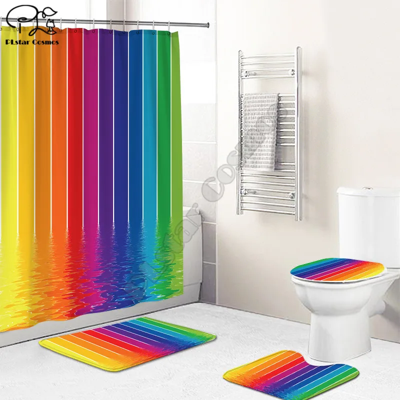 Rainbow Bathroom Set Together Shower Curtain Rug Set Bathroom Mats Rugs Toilet Decor Mat 3D Printed 02
Rainbow Bathroom Set Together Shower Curtain Rug Set Bathroom Mats Rugs Toilet Decor Mat 3D Printed 02