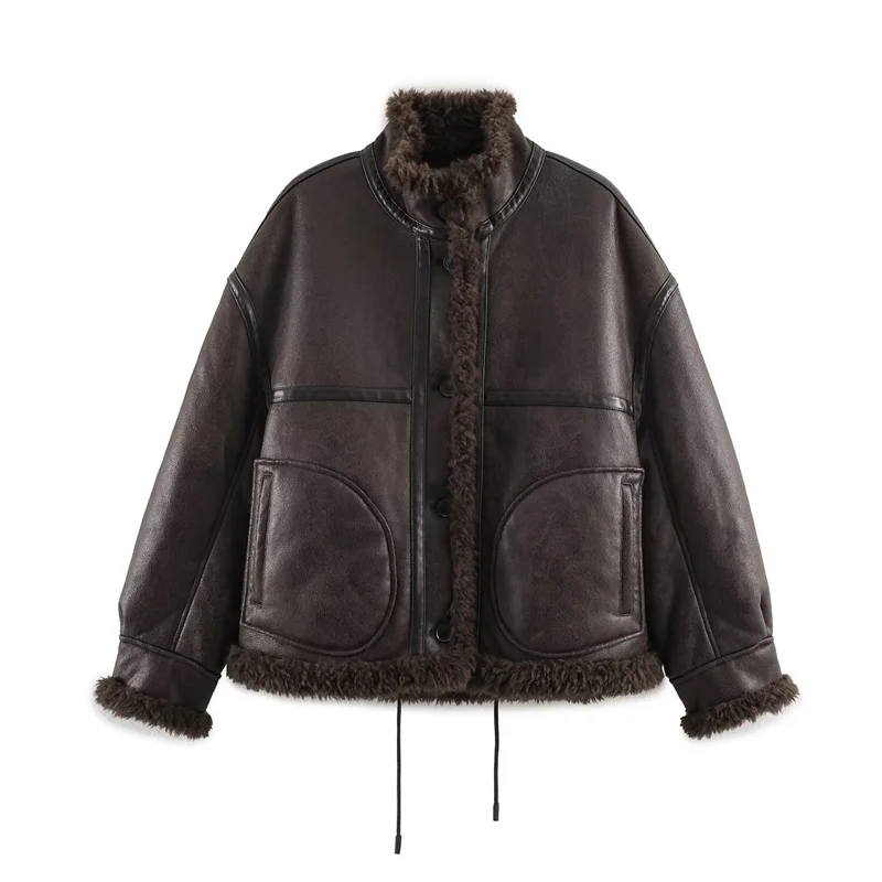 Women's Faux Leather Pilot Jacket New Double-Sided Stand Collar Long Sleeve Autumn and Winter Fashion Casual Retro Warm Coat
Women's Faux Leather Pilot Jacket New Double-Sided Stand Collar Long Sleeve Autumn and Winter Fashion Casual Retro Warm Coat