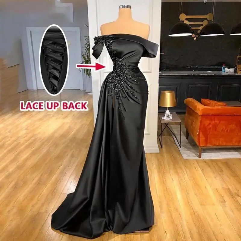 Elegant Satin Prom Dresses for Women Long Off The Shoulder Evening Formal Party Gown Mermaid Beads Formal Party Dress with Slit
Elegant Satin Prom Dresses for Women Long Off The Shoulder Evening Formal Party Gown Mermaid Beads Formal Party Dress with Slit