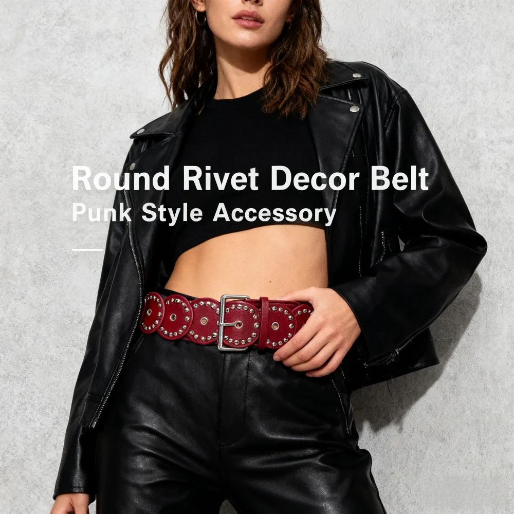 Пояс в стиле пэчворк с круглыми заклепками, сверхпрочный широкий ремень с круглым диском, женский модный крутой стиль, универсальный для курток и юбок
Пояс в стиле пэчворк с круглыми заклепками, сверхпрочный широкий ремень с круглым диском, женский модный крутой стиль, универсальный для курток и юбок
