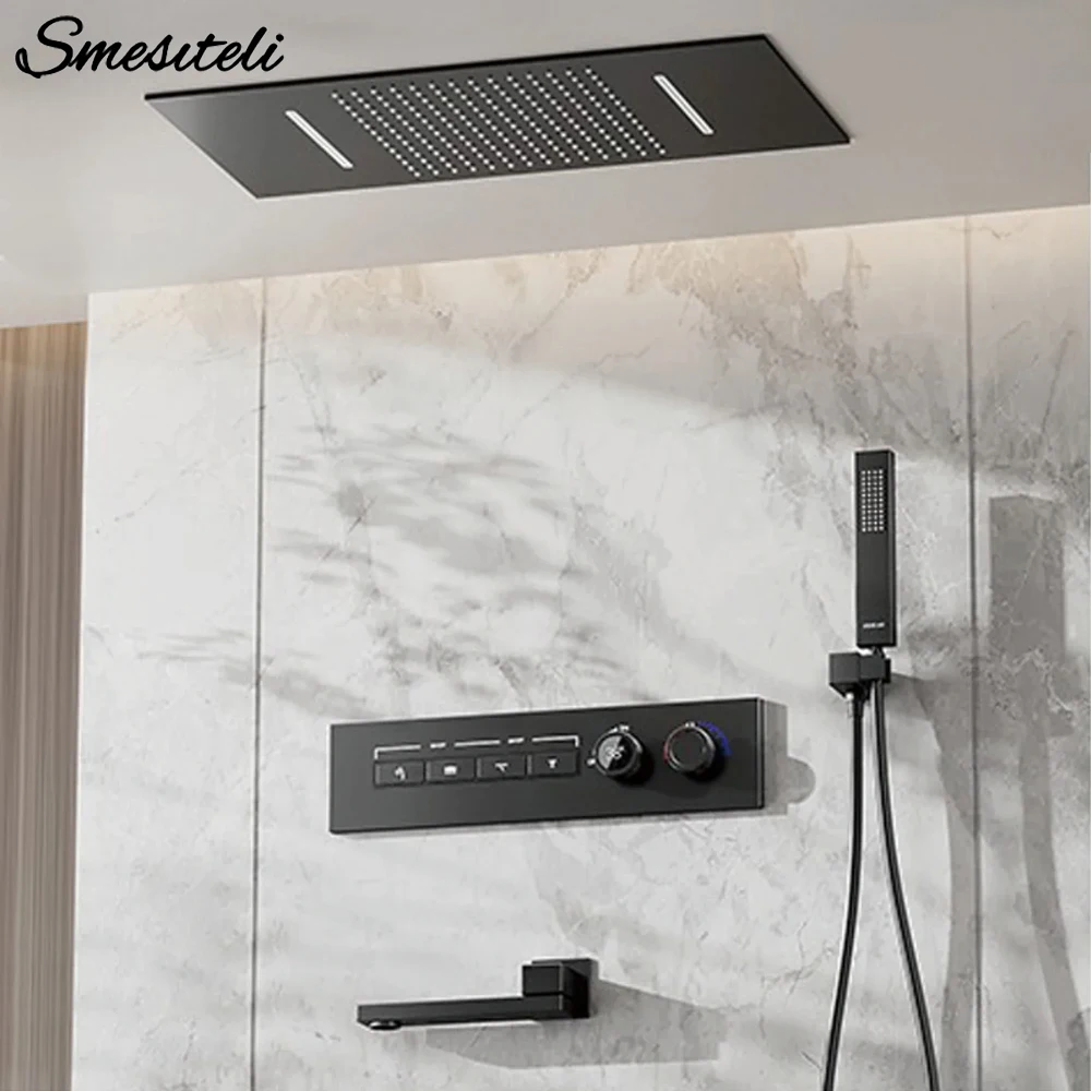 Роскошный термостатический смеситель для душа, 4-функциональная душевая система с водопадом, современный твердый латунный светодиодный цифровой встроенный потолочный светильник
Роскошный термостатический смеситель для душа, 4-функциональная душевая система с водопадом, современный твердый латунный светодиодный цифровой встроенный потолочный светильник