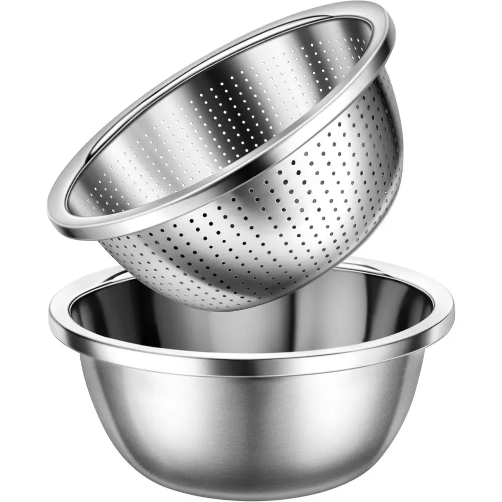 3-Quart Stainless Steel Mixing Bowl Set with Strainer, Ideal for Cooking, Washing Fruits, Vegetables, Rice, Dishwasher Safe (2-P
3-Quart Stainless Steel Mixing Bowl Set with Strainer, Ideal for Cooking, Washing Fruits, Vegetables, Rice, Dishwasher Safe (2-P