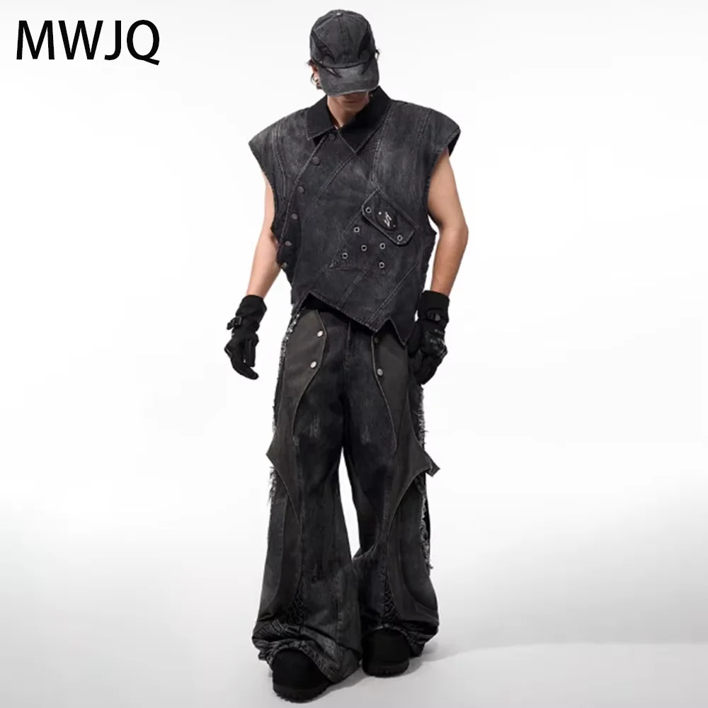 MWJQ Irregularity Denim Sets Male Slanted Cardigan Pleated Embroidery Print Niche Vest Y2K Street Spliced Wide Leg Pants 010309
MWJQ Irregularity Denim Sets Male Slanted Cardigan Pleated Embroidery Print Niche Vest Y2K Street Spliced Wide Leg Pants 010309