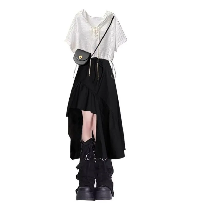 2025 Summer Streetwear Trendy Top Dress 1 or Two Piece Set Women Fashion Hooded Short White T Shirts Asymmetrical Dresses Suits
2025 Summer Streetwear Trendy Top Dress 1 or Two Piece Set Women Fashion Hooded Short White T Shirts Asymmetrical Dresses Suits