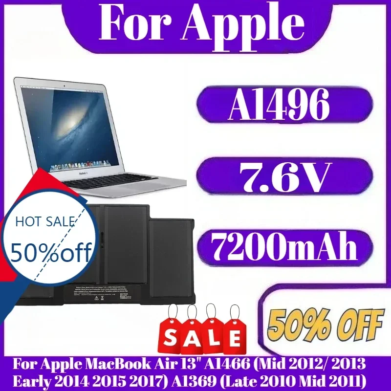 7.6V 50Wh Laptop Battery A1496 For Apple MacBook Air 13" A1466 (Mid 2012/ 2013 Early 2014 2015 2017) A1369 (Late 2010 Mid 2011)
7.6V 50Wh Laptop Battery A1496 For Apple MacBook Air 13" A1466 (Mid 2012/ 2013 Early 2014 2015 2017) A1369 (Late 2010 Mid 2011)