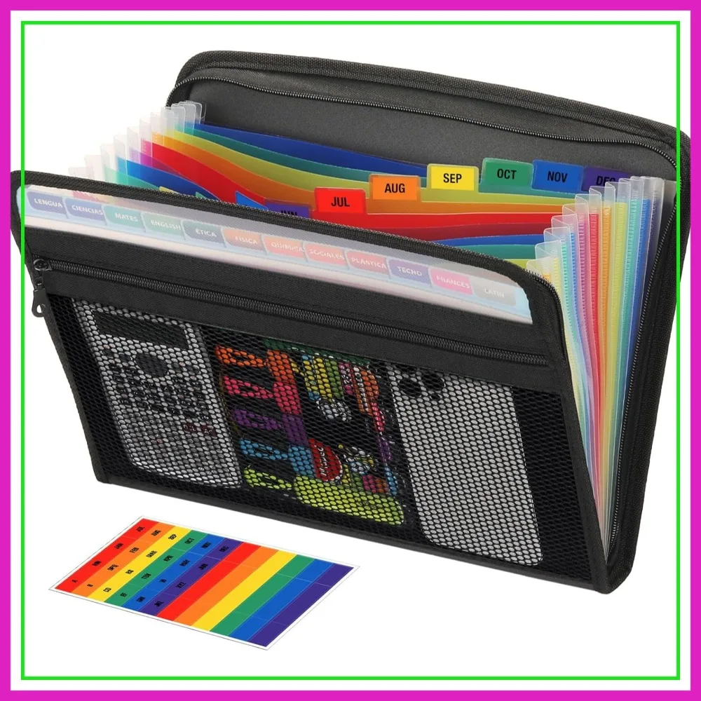 13 Pocket Expanding File Folder with Zipper & Mesh Pouch, A4/Letter Size, Black
13 Pocket Expanding File Folder with Zipper & Mesh Pouch, A4/Letter Size, Black