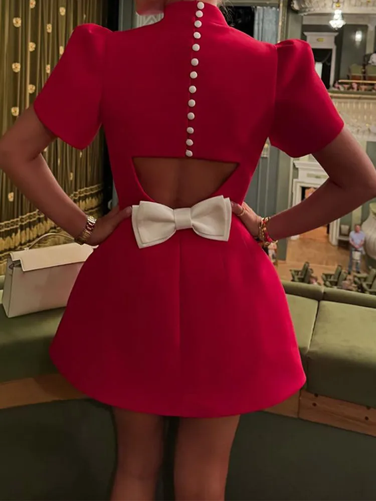 2025 Stand Collar Short Sleeve Back Hollow out Bowknot Decoration Short Skirt Fashion Slim Fit Elegant Mini Dress C001
2025 Stand Collar Short Sleeve Back Hollow out Bowknot Decoration Short Skirt Fashion Slim Fit Elegant Mini Dress C001