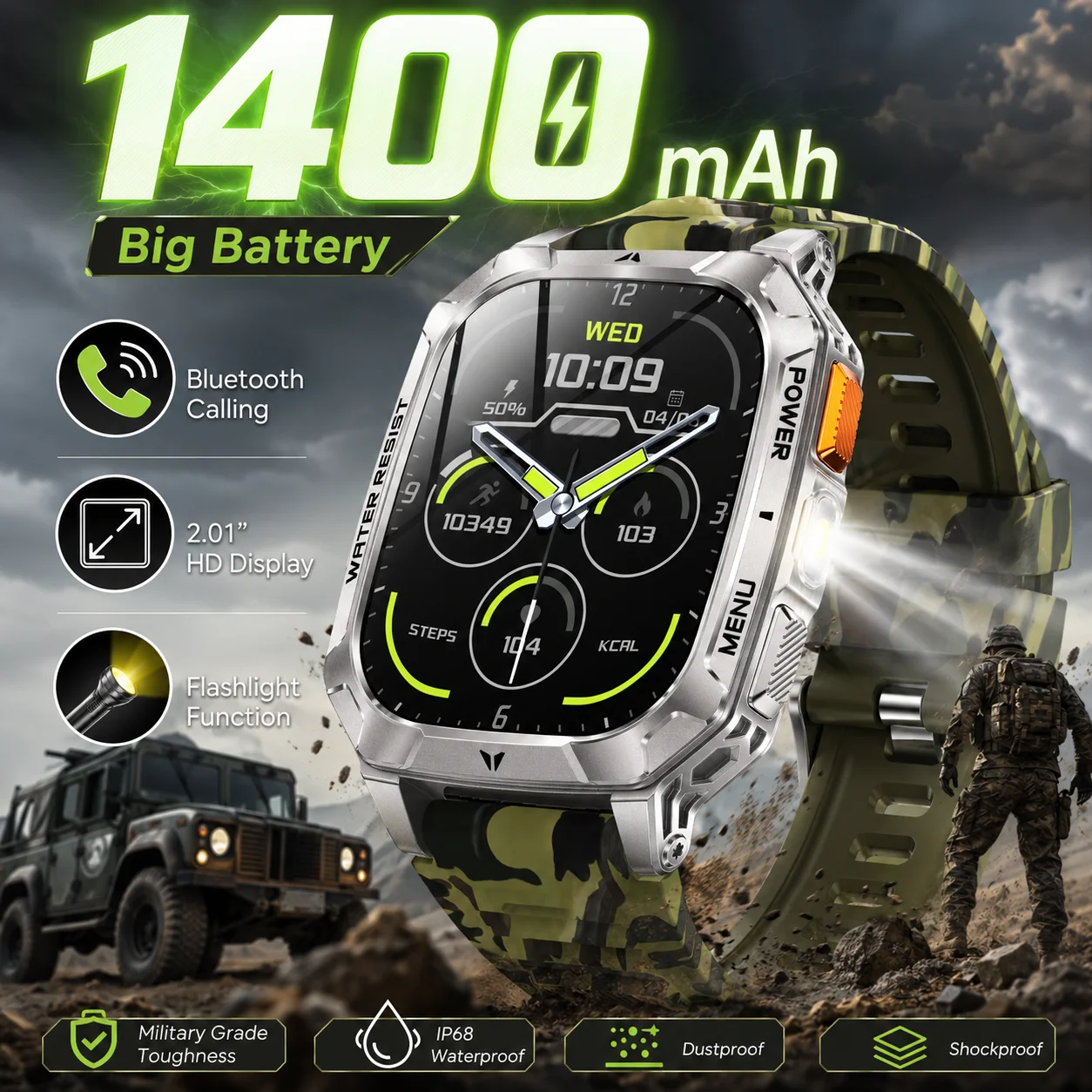LIGE Militray 1400mAh Large Battery Smart Watch Men 2.01"HD Screen LED Flashlight & SOS Light BT Call Health Monitor Smartwatch
LIGE Militray 1400mAh Large Battery Smart Watch Men 2.01"HD Screen LED Flashlight & SOS Light BT Call Health Monitor Smartwatch