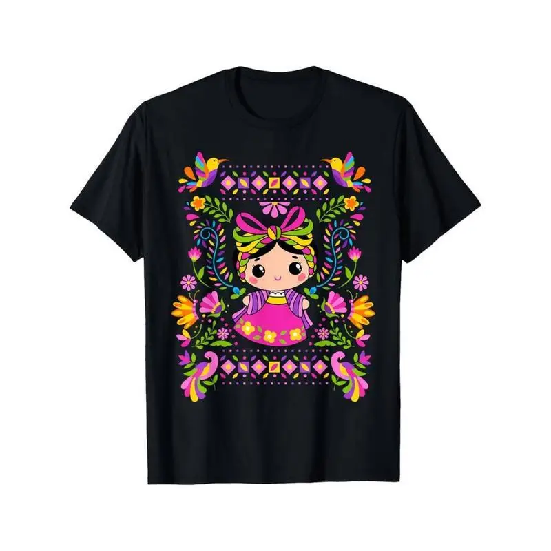 Mexican Otomi Folk Art T Shirt Women Graphic Tees Ethnic Style Cute Doll Floral Bird Print Top for Latina Fiesta Party
Mexican Otomi Folk Art T Shirt Women Graphic Tees Ethnic Style Cute Doll Floral Bird Print Top for Latina Fiesta Party