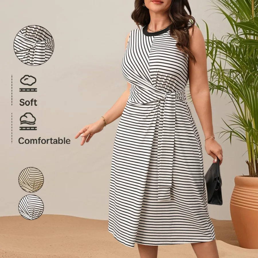 【New style】 women's clothing spring and summer temperament elegant high-waist round-neck loose stripe dress
【New style】 women's clothing spring and summer temperament elegant high-waist round-neck loose stripe dress