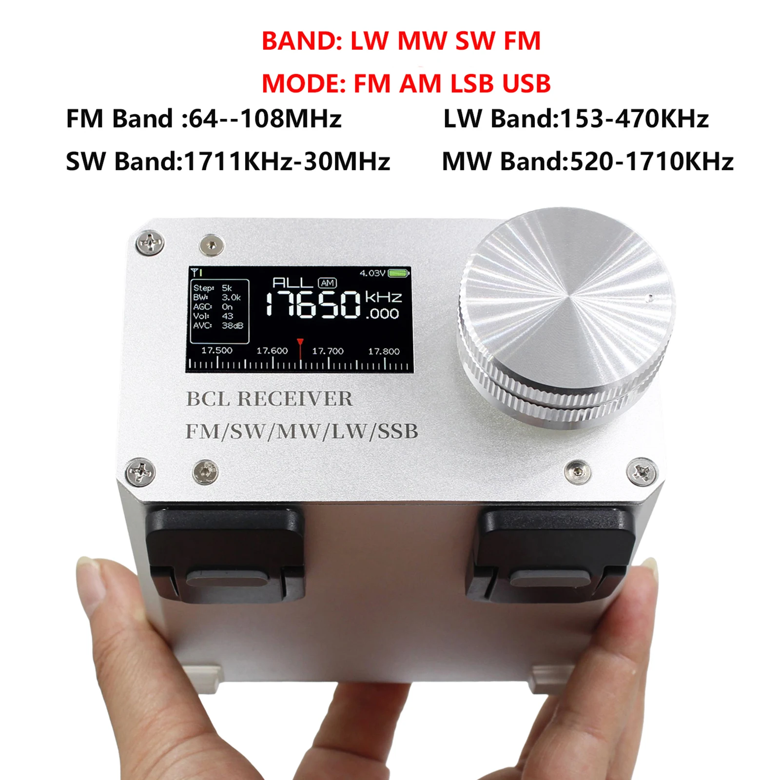 Si4732 BCL Radio Receiver 1.9in LCD Screen (LSB/USB) FM LW MW SW SSB DSP Receiver WiFi Function High Sensitivity Shortwave Radio
Si4732 BCL Radio Receiver 1.9in LCD Screen (LSB/USB) FM LW MW SW SSB DSP Receiver WiFi Function High Sensitivity Shortwave Radio