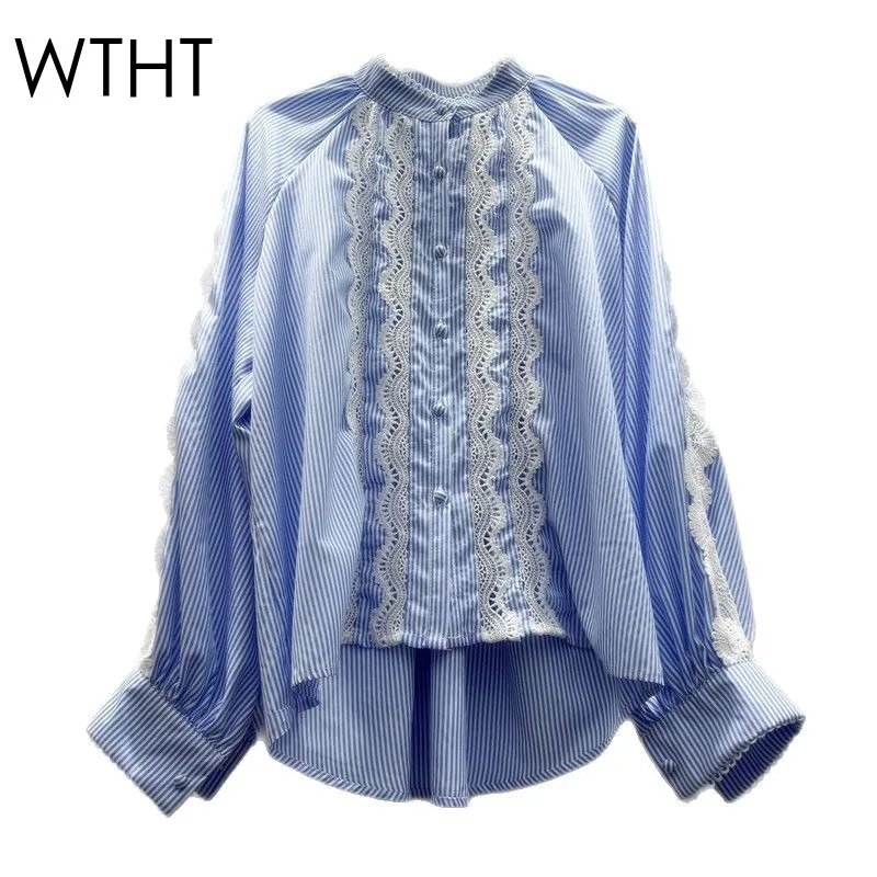 WTHT Trendy 2025 Summer Women's Stripe Spliced Lace Shirts New Stand Collar Long Sleeves Loose Blouse Female 1LS1409
WTHT Trendy 2025 Summer Women's Stripe Spliced Lace Shirts New Stand Collar Long Sleeves Loose Blouse Female 1LS1409