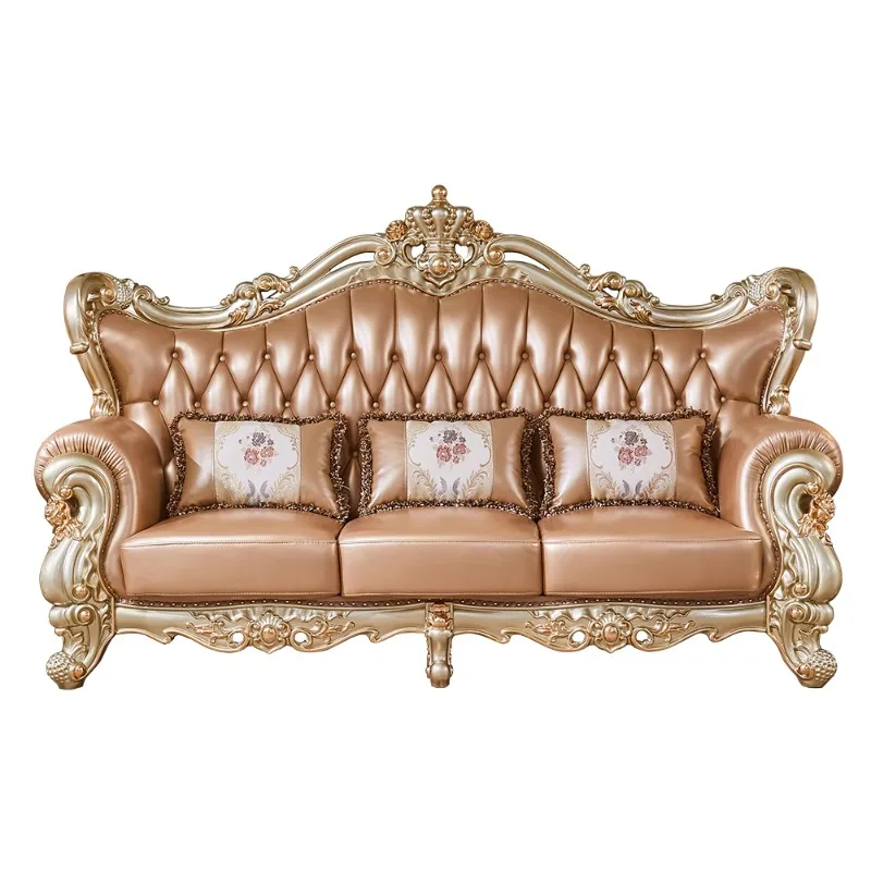 European solid wood leather sofa combination, luxury champagne gold crown luxury villa high-end furniture living room full set
European solid wood leather sofa combination, luxury champagne gold crown luxury villa high-end furniture living room full set