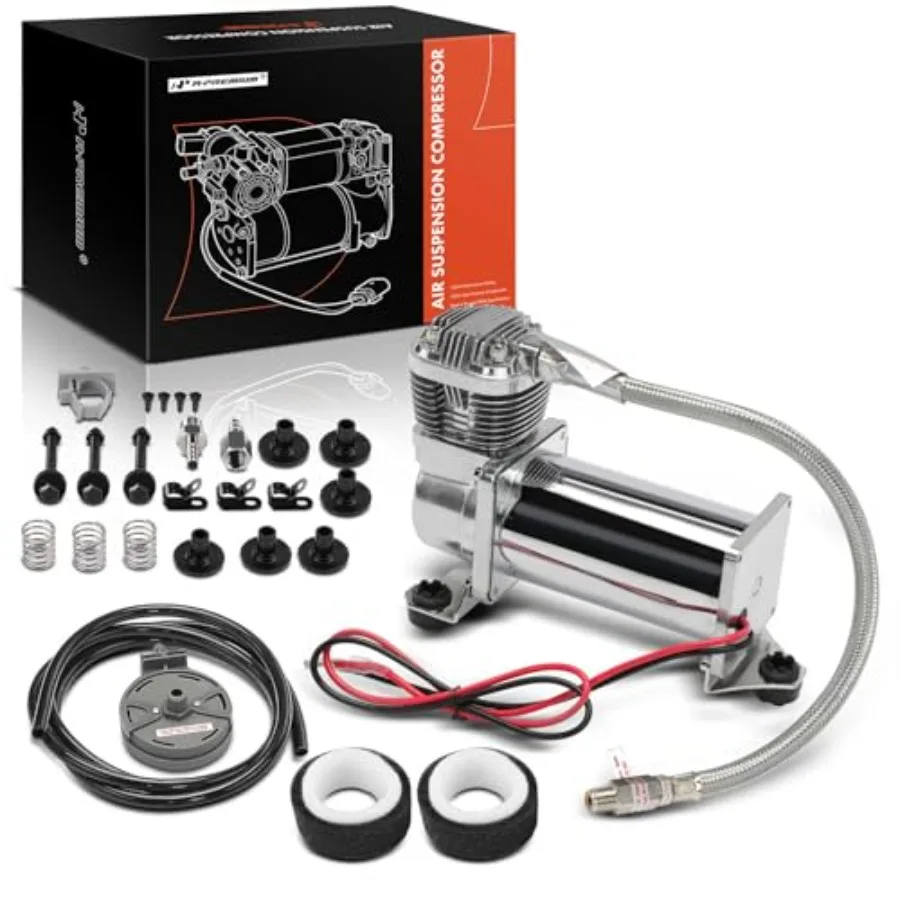 Air Ride Suspension Compressor Pump Kit for Vehicle Leveling, Stainless Steel Hose, Black, 200PSI 3/8 NPT 12V with Air Filter a
Air Ride Suspension Compressor Pump Kit for Vehicle Leveling, Stainless Steel Hose, Black, 200PSI 3/8 NPT 12V with Air Filter a