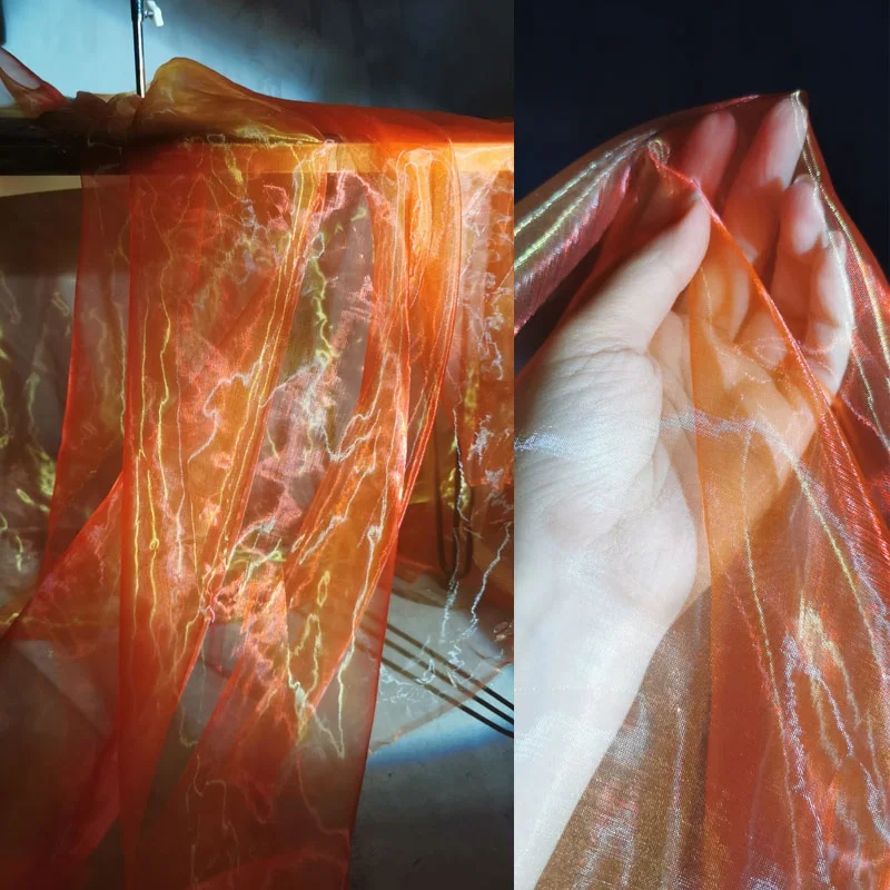 Прозрачная легкая оранжево-желтая жидкость, светящаяся в темноте, тонкая как крыло цикады, европейская органная ткань для одежды.
Прозрачная легкая оранжево-желтая жидкость, светящаяся в темноте, тонкая как крыло цикады, европейская органная ткань для одежды.