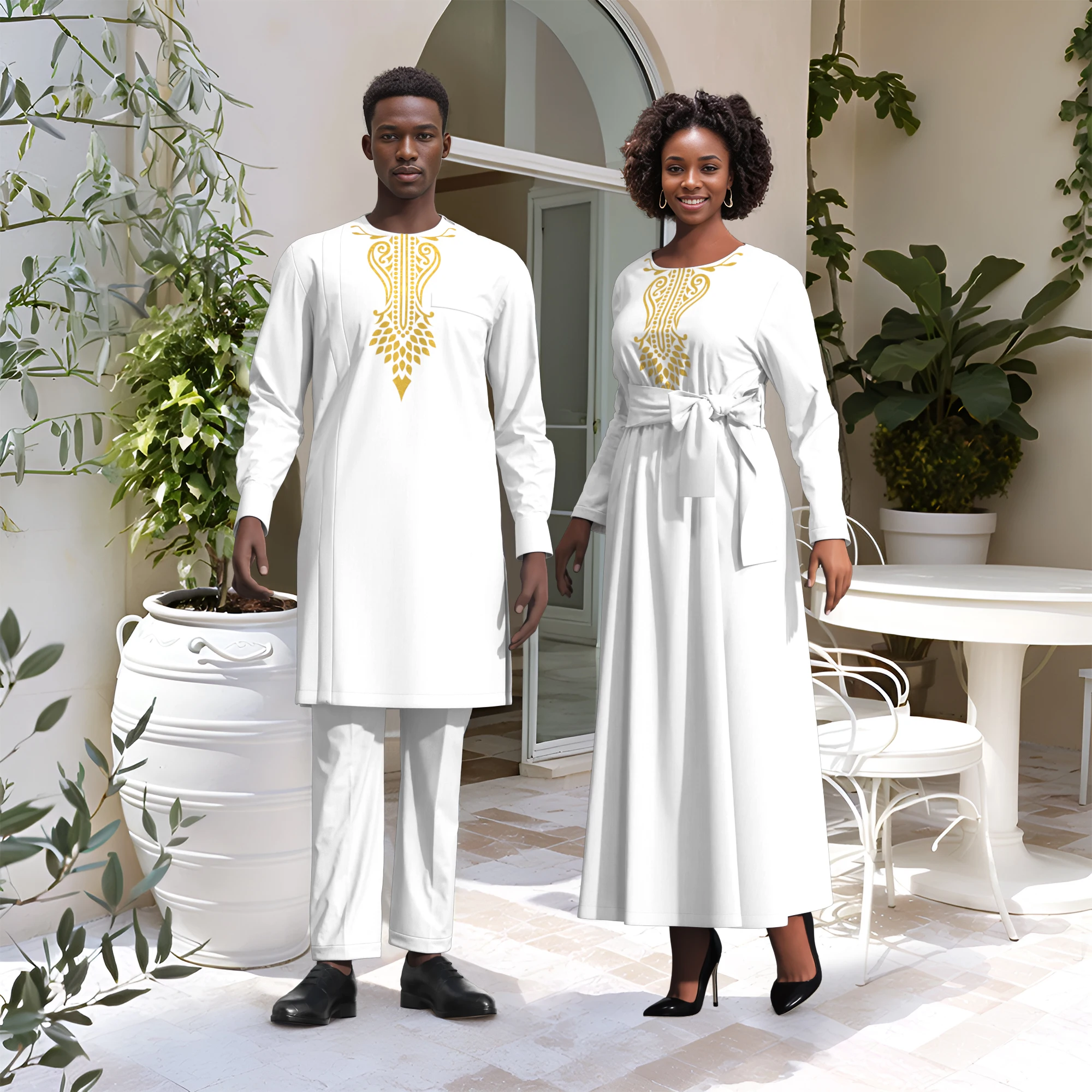 Couple Matching Dashiki Outfits Set Men 2Pcs Suit with Women Maxi Dress Gold Foil Print Ethnic African Style Party Wear WYQ949
Couple Matching Dashiki Outfits Set Men 2Pcs Suit with Women Maxi Dress Gold Foil Print Ethnic African Style Party Wear WYQ949