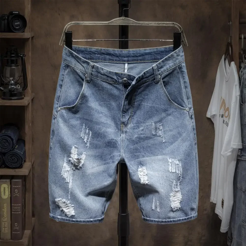 Ripped Men's Short Jeans Pants Loose Wide Long Bermuda Male Denim Shorts Half with Pockets Baggy Buttons Jorts Stretch Blue Thin
Ripped Men's Short Jeans Pants Loose Wide Long Bermuda Male Denim Shorts Half with Pockets Baggy Buttons Jorts Stretch Blue Thin