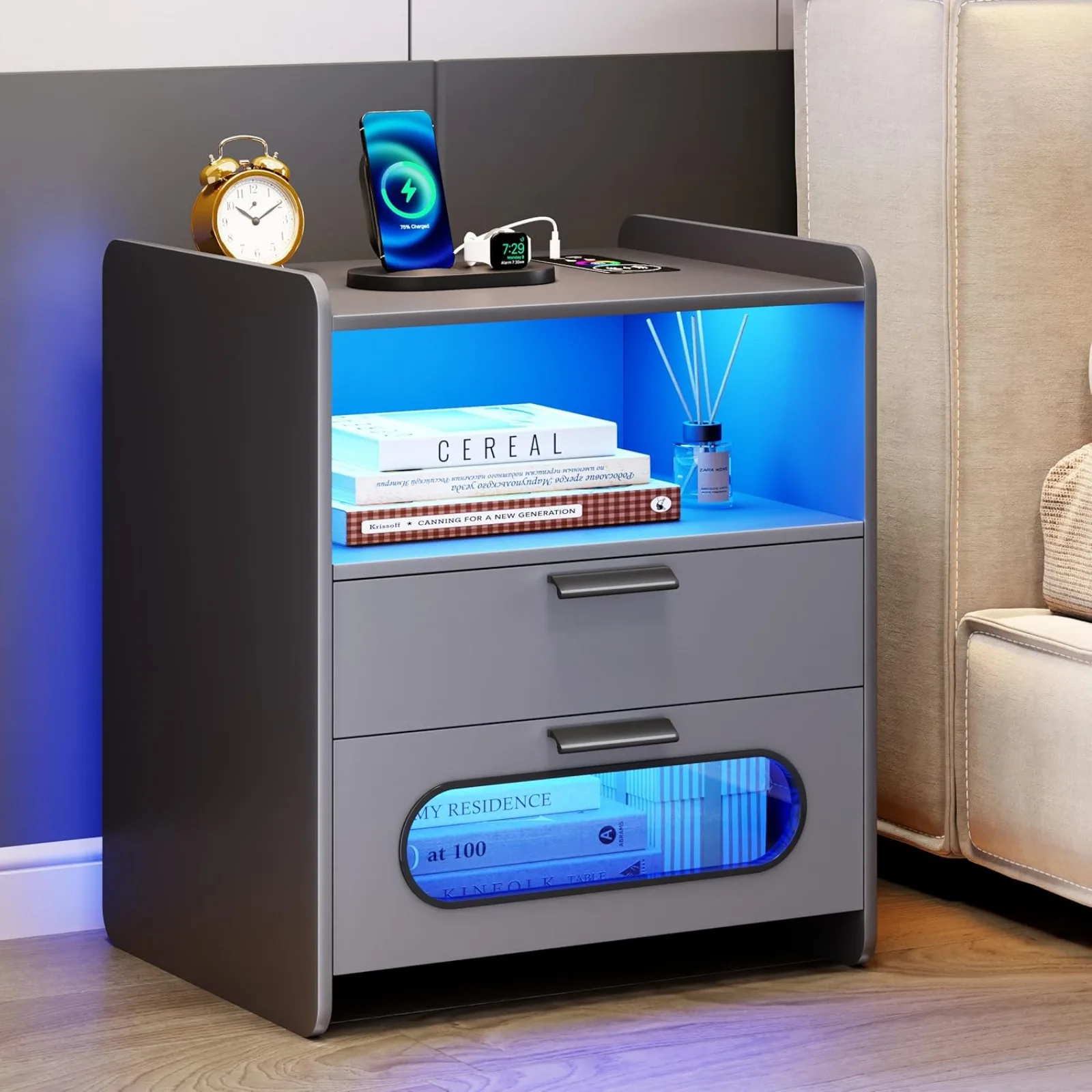 US End Table Nightstand with Charging StationBedside Table with LED Light & Smart Human Sensor Modern Night Stand with Drawers
US End Table Nightstand with Charging StationBedside Table with LED Light & Smart Human Sensor Modern Night Stand with Drawers