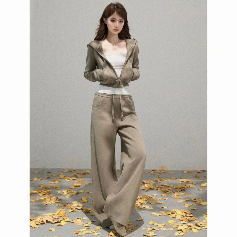 Women Korean Two Piece Outfit Cropped Hoodie Jacket High Waist Drawstring Wide Leg Pants Spring Autumn Casual Tracksuit
Women Korean Two Piece Outfit Cropped Hoodie Jacket High Waist Drawstring Wide Leg Pants Spring Autumn Casual Tracksuit