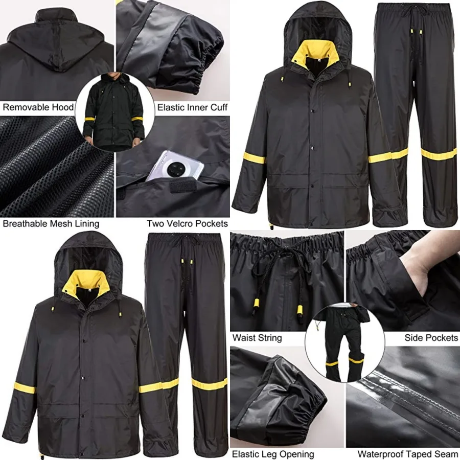 Classic Rain Suits for Men Breathable Rain Gear for Waterproof work, Hooded Coats Jacket and Pants
Classic Rain Suits for Men Breathable Rain Gear for Waterproof work, Hooded Coats Jacket and Pants