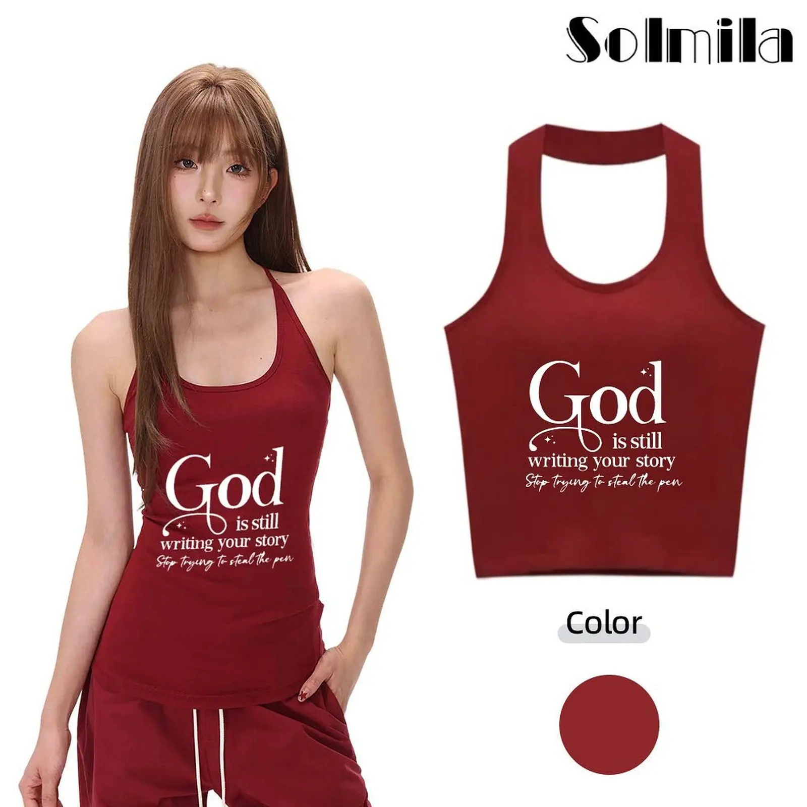 Women Claret Summer Letter Print Claret Sleeveless Breathable Halter Vests Fashion Elastic Casual Breathable Tee Streetwear Tops
Women Claret Summer Letter Print Claret Sleeveless Breathable Halter Vests Fashion Elastic Casual Breathable Tee Streetwear Tops
