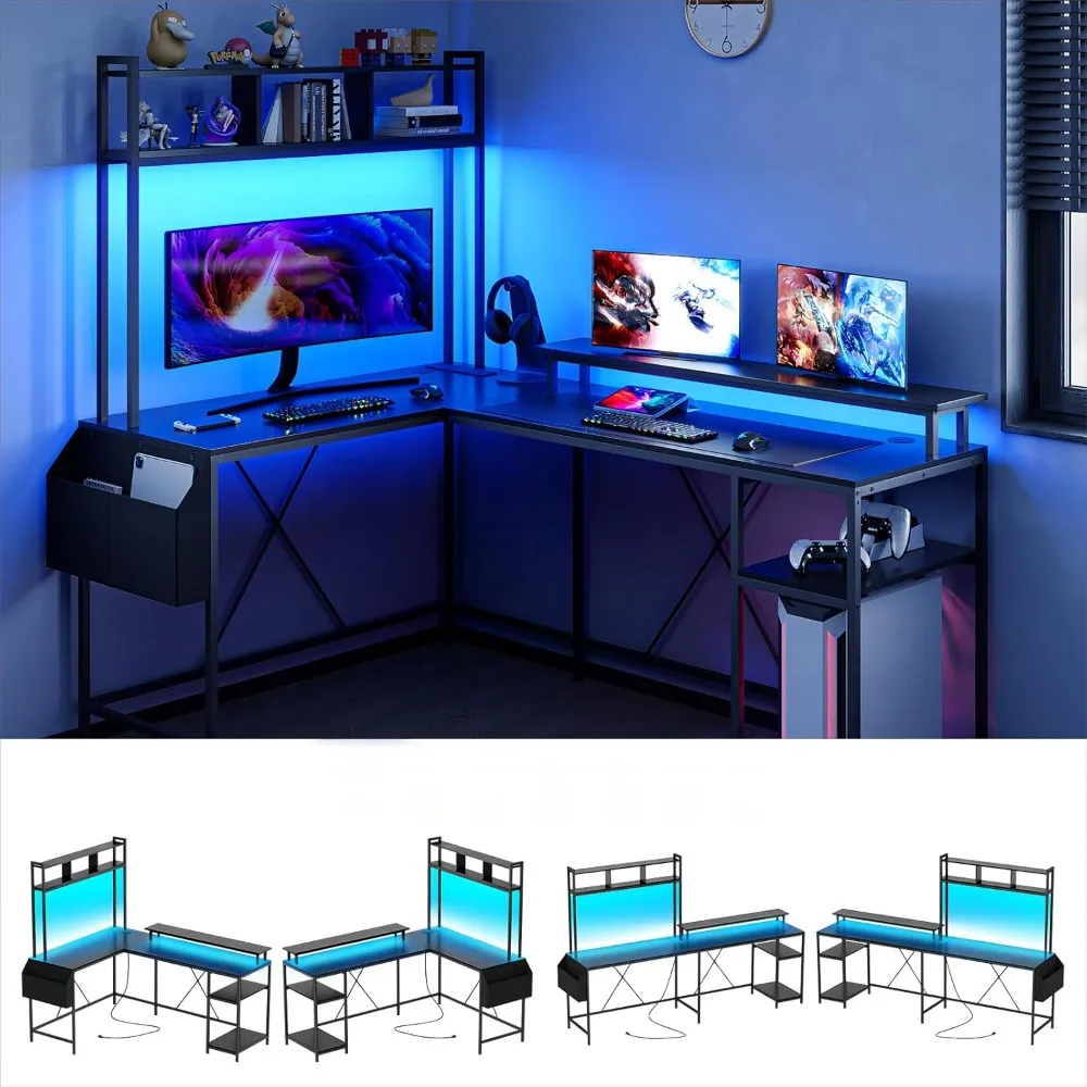 L Shaped Computer Gaming Desk with LED Lights & Power Outlets, 67" Reversible Large L-Shaped Desk with Monitor Stand & Storage
L Shaped Computer Gaming Desk with LED Lights & Power Outlets, 67" Reversible Large L-Shaped Desk with Monitor Stand & Storage