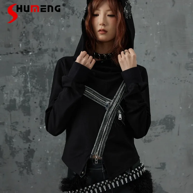 Dark Punk Slant Vest Hooded Bottom Shirt Top Women's Long Sleeves Knitted Sweater Black Slimming Cool T-shirts Pullovers Ladies
Dark Punk Slant Vest Hooded Bottom Shirt Top Women's Long Sleeves Knitted Sweater Black Slimming Cool T-shirts Pullovers Ladies