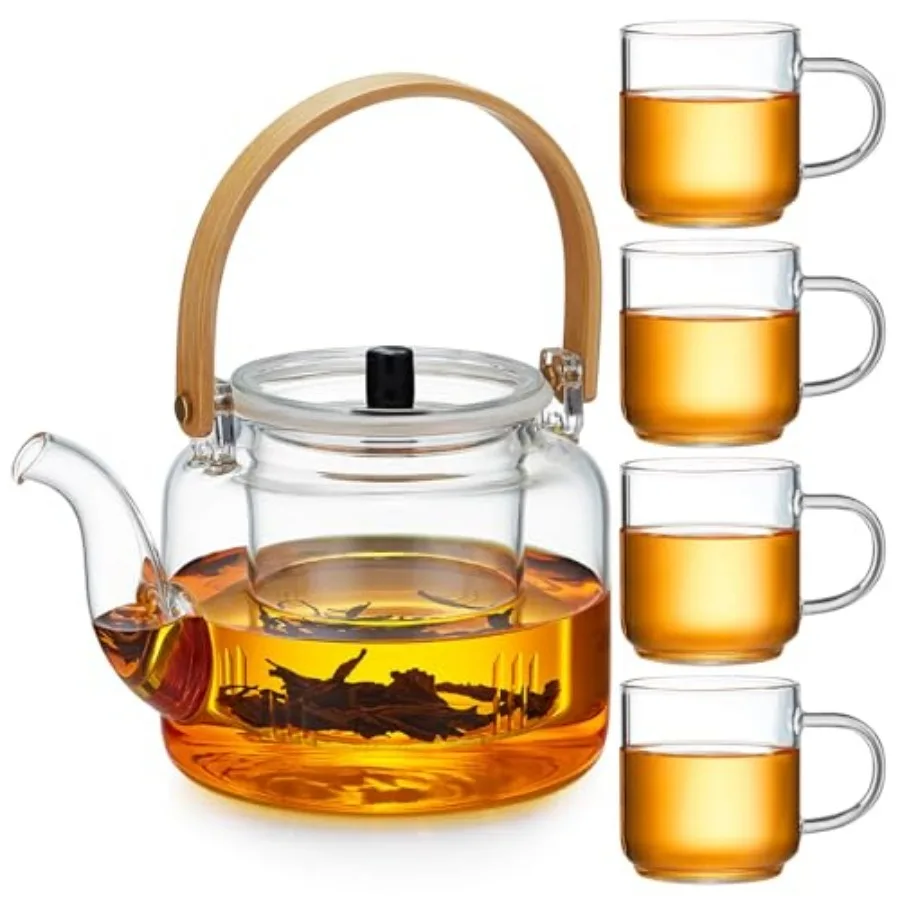 Glass Teapot Set 37OZ/1100ML Glass Tea Kettle with 4 Double Wall Teacups Tea Pot with Infusers for Loose Tea Stovetop and Micro
Glass Teapot Set 37OZ/1100ML Glass Tea Kettle with 4 Double Wall Teacups Tea Pot with Infusers for Loose Tea Stovetop and Micro