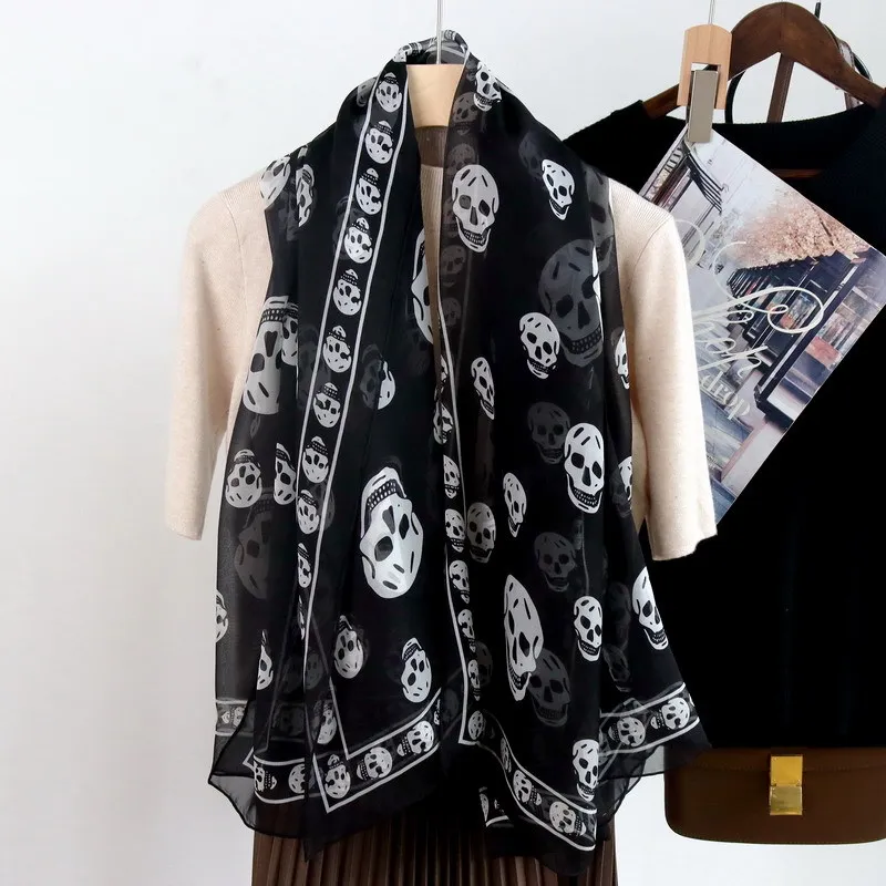 Fashion Skull Pint Silk Scarf Women Square 100% Mulberry Silk scarf 135*135CM Gothic style Black Scarf
Fashion Skull Pint Silk Scarf Women Square 100% Mulberry Silk scarf 135*135CM Gothic style Black Scarf