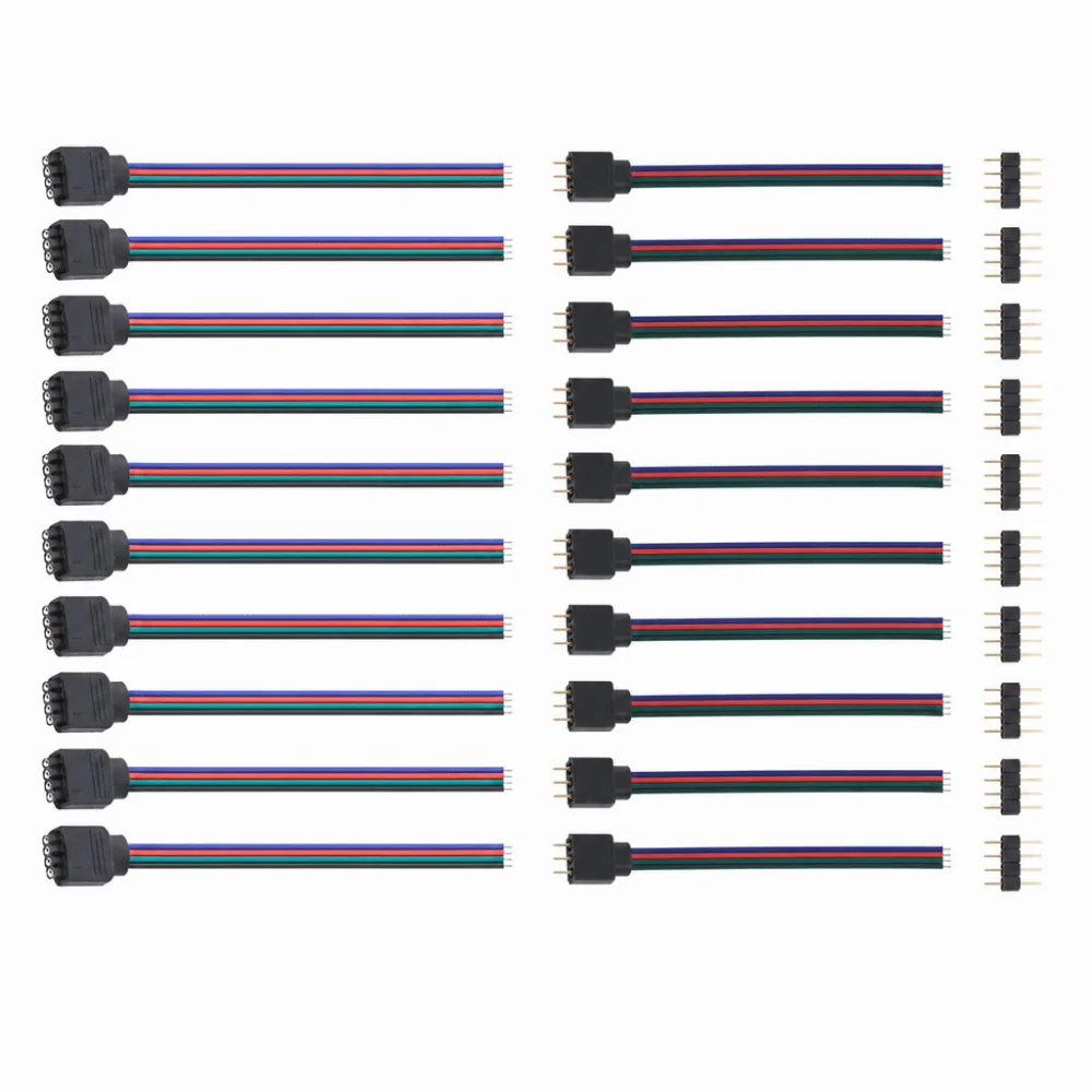 10Pcs 4Pin Connector Cable Female Connector Male Connector LED Strip Connector 10cm/3.94inch Wire Cable Connector RGB LED Strip
10Pcs 4Pin Connector Cable Female Connector Male Connector LED Strip Connector 10cm/3.94inch Wire Cable Connector RGB LED Strip