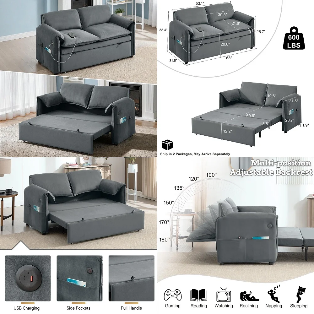 Sleeper Sofa Bed, 3 in 1 Pull Out Couch with Chenille Fabric Convertible Loveseat for LivingRoom and Apartment Darkgrey
Sleeper Sofa Bed, 3 in 1 Pull Out Couch with Chenille Fabric Convertible Loveseat for LivingRoom and Apartment Darkgrey