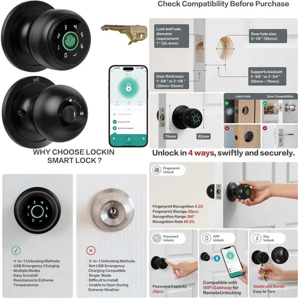 Biometric Smart Door Lock with App Control, Keyless Entry, and Auto-Locking Feature for Enhanced Security