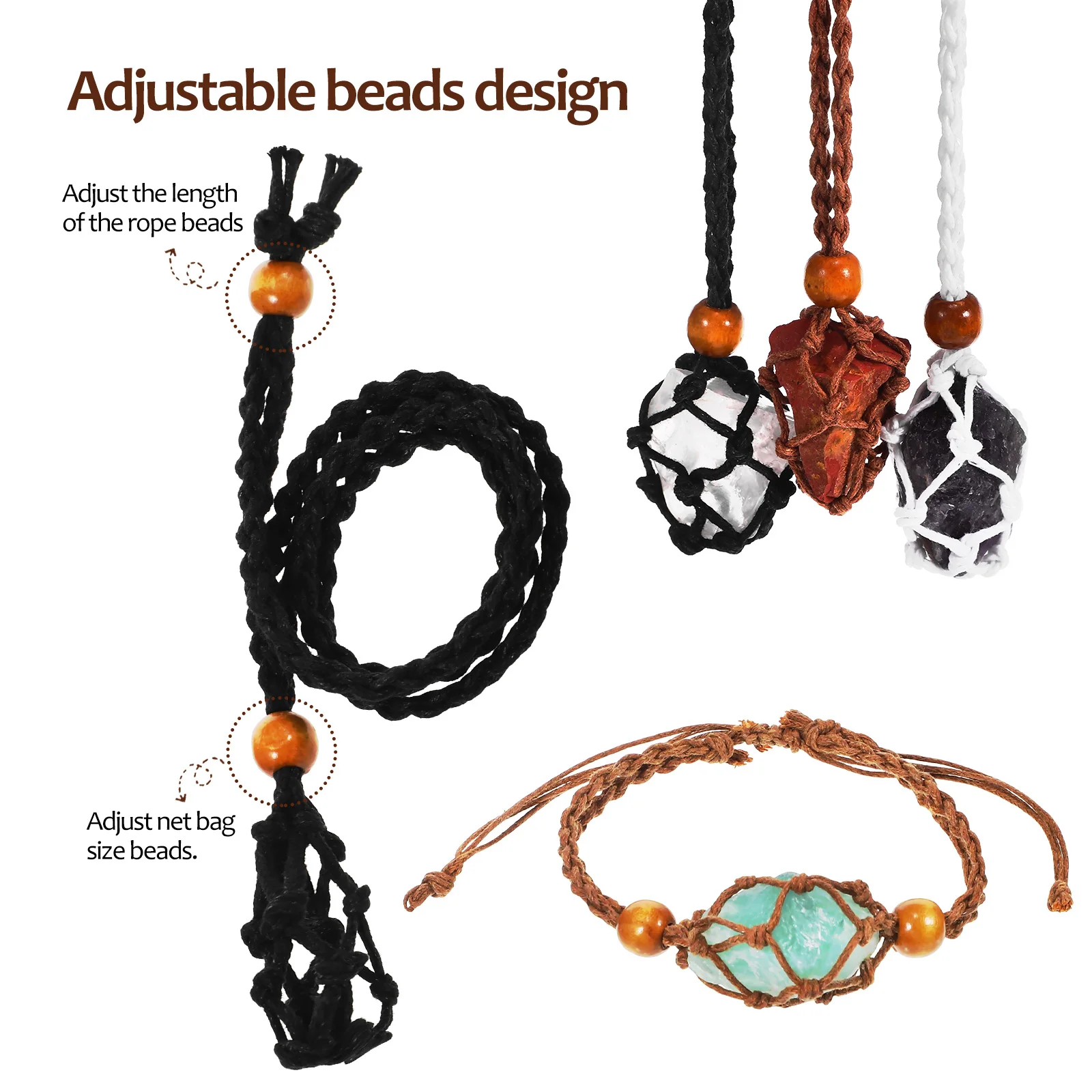 Crystal Holder Necklace Bracelet Stone Set 3 Necklaces 3 Bracelets 6 Natural Stones Large Mesh Retro Style Jewelry Making 
Crystal Holder Necklace Bracelet Stone Set 3 Necklaces 3 Bracelets 6 Natural Stones Large Mesh Retro Style Jewelry Making