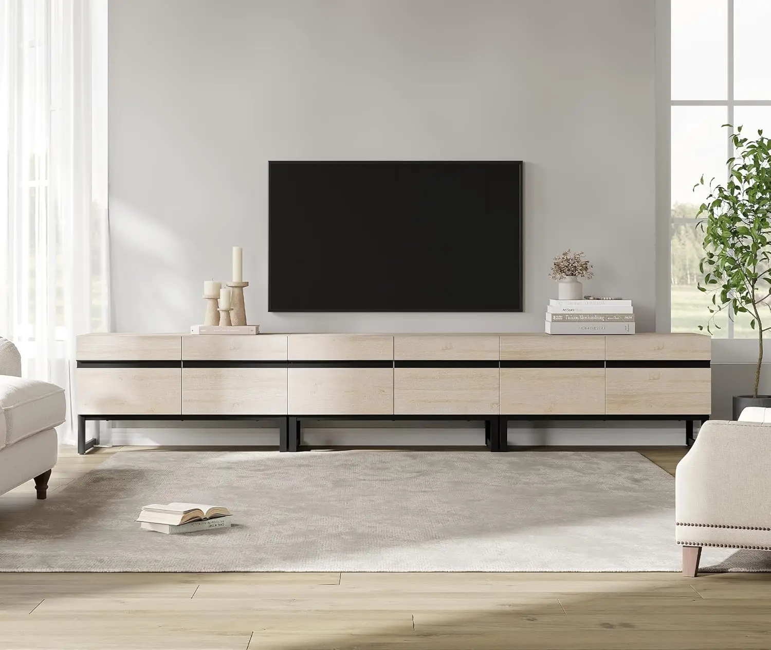 Modern TV Stand With Storage Cabinets for 110 Inch TV, Wood Entertainment Center Media Console Table With Metal Leg, Light Oak
Modern TV Stand With Storage Cabinets for 110 Inch TV, Wood Entertainment Center Media Console Table With Metal Leg, Light Oak