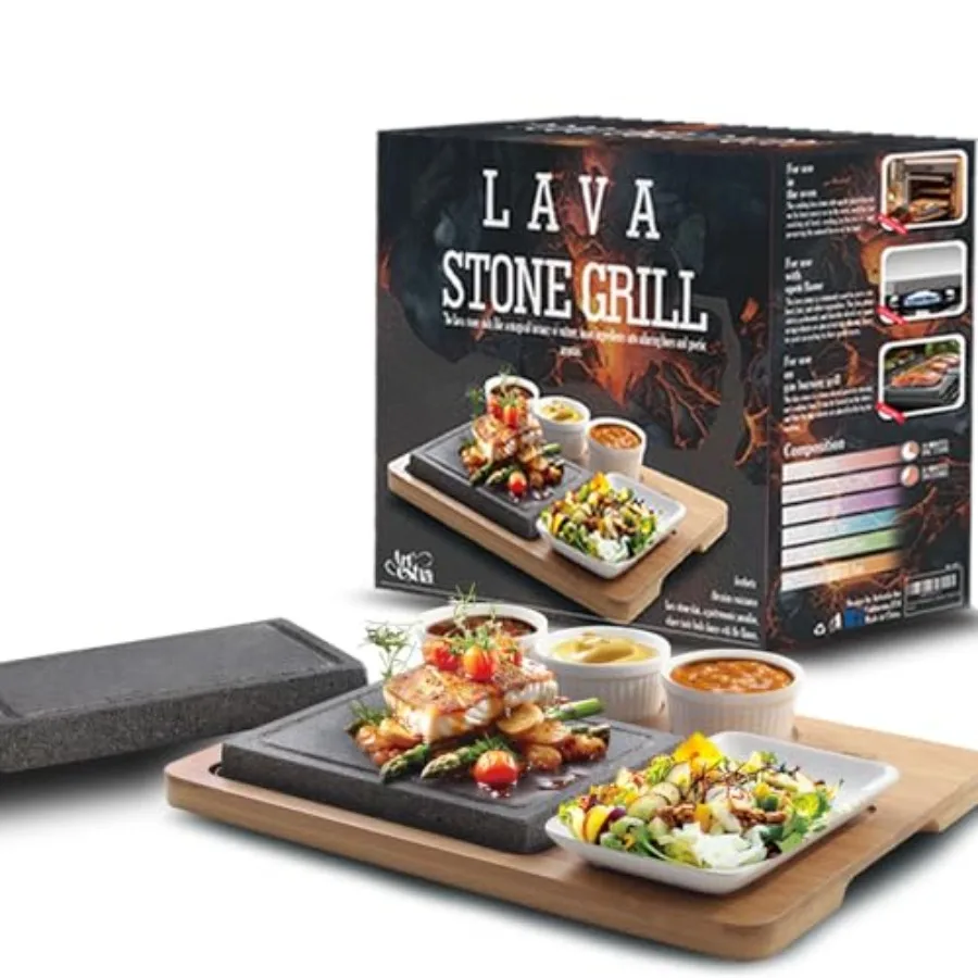 Artestia Volcanic Lava Rock Cooking Stone for Steak - 2pcs 8.46×6.49in Stones with 1 Bamboo Tray 3 Sauces Bowls Tabletop Grill
Artestia Volcanic Lava Rock Cooking Stone for Steak - 2pcs 8.46×6.49in Stones with 1 Bamboo Tray 3 Sauces Bowls Tabletop Grill