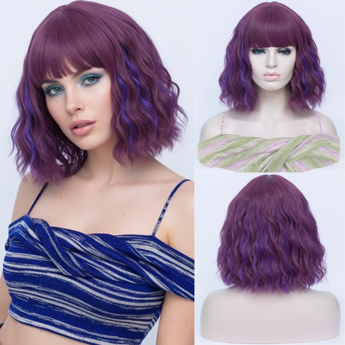Purple Highlight Short Wavy Wig With Bangs Heat Resistant Synthetic Hair Cosplay Wig For Women Party Halloween
Purple Highlight Short Wavy Wig With Bangs Heat Resistant Synthetic Hair Cosplay Wig For Women Party Halloween
