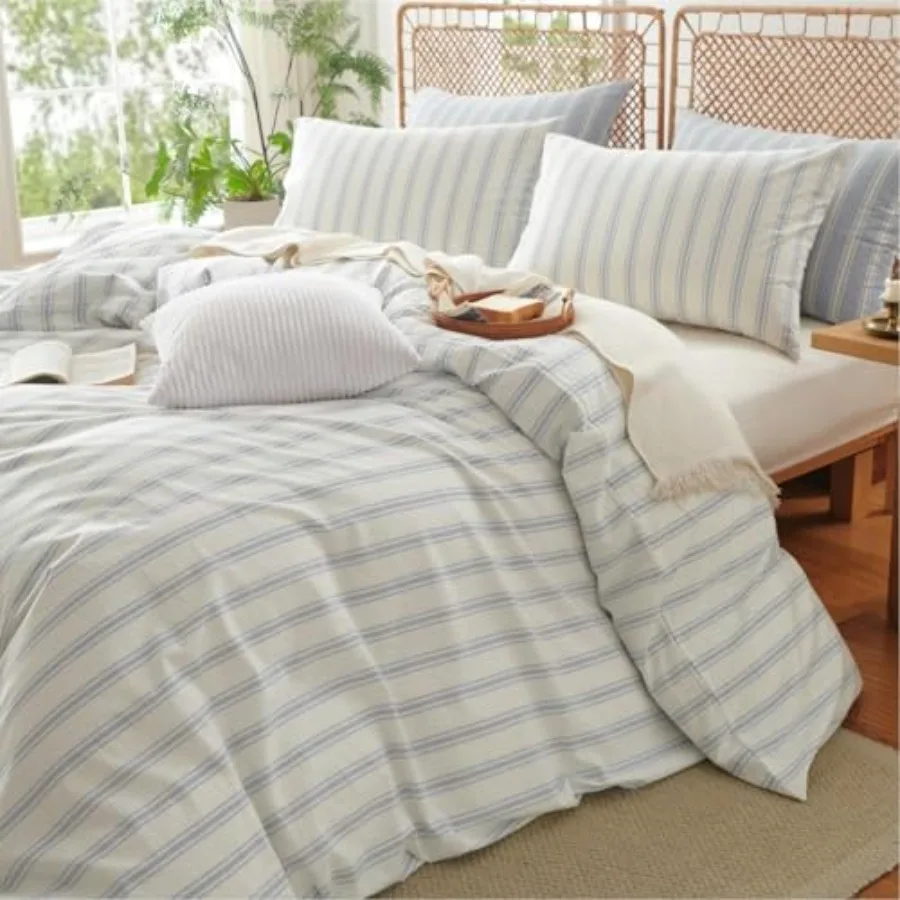 Duvet Cover Set Full Size, 100% Washed Cotton Striped Duvet Cover Linen Like Textured Bedding Set, Classic Blue White Stripes C
Duvet Cover Set Full Size, 100% Washed Cotton Striped Duvet Cover Linen Like Textured Bedding Set, Classic Blue White Stripes C