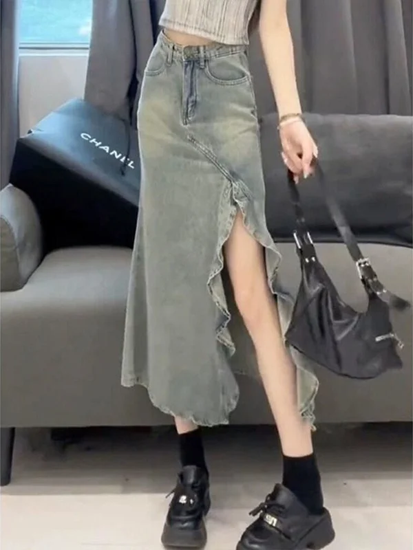High Waist A-Line Midi Skirt Women's Summer New Style Small Size Denim Fish Tail Half Body Skirt Commute Korean Style Skirt
High Waist A-Line Midi Skirt Women's Summer New Style Small Size Denim Fish Tail Half Body Skirt Commute Korean Style Skirt