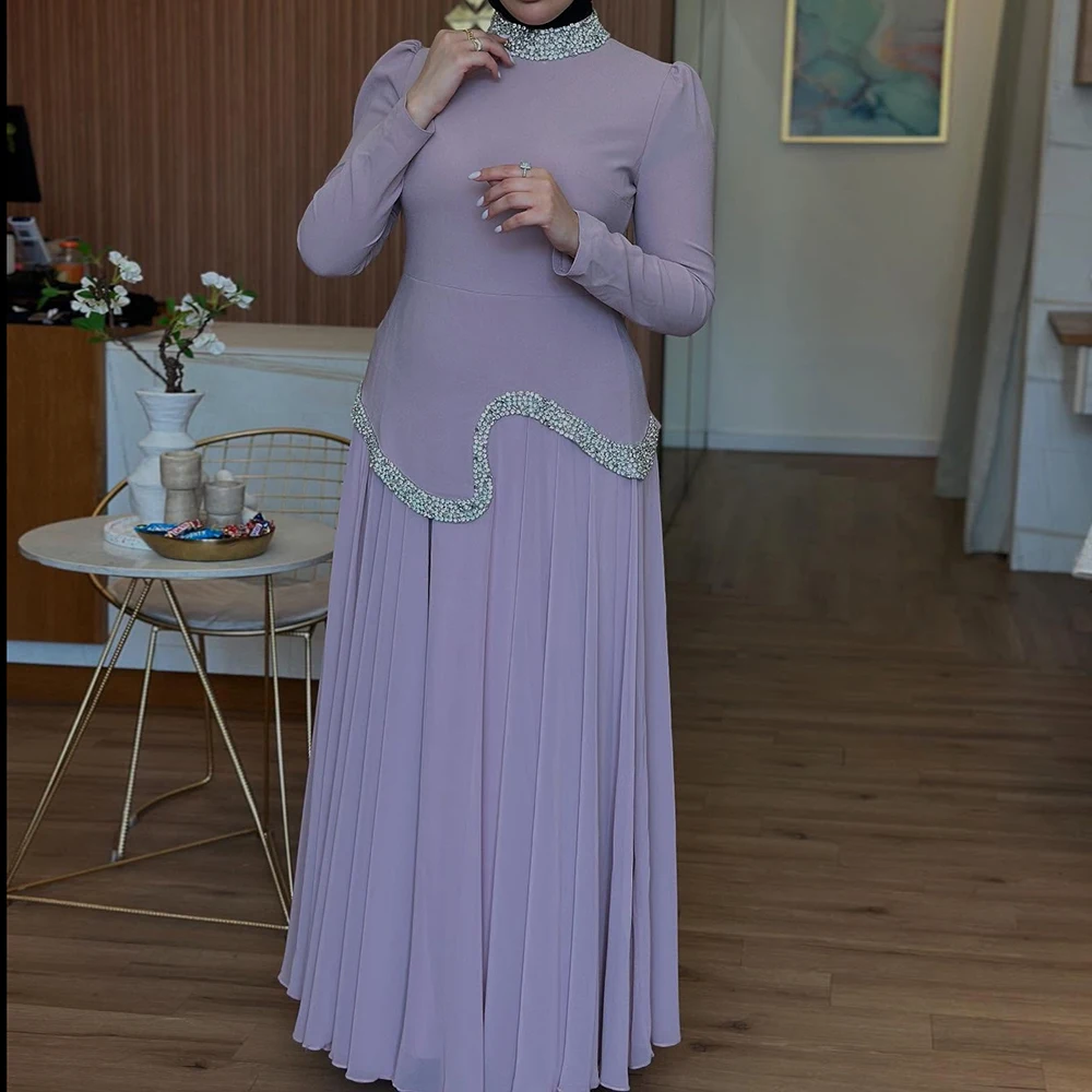 Customized A-line Evening Dresses Ankle-length High-neck Full Sleeve Prom Gown Fashion Crystal Simple Draped Casual Party Gown
Customized A-line Evening Dresses Ankle-length High-neck Full Sleeve Prom Gown Fashion Crystal Simple Draped Casual Party Gown
