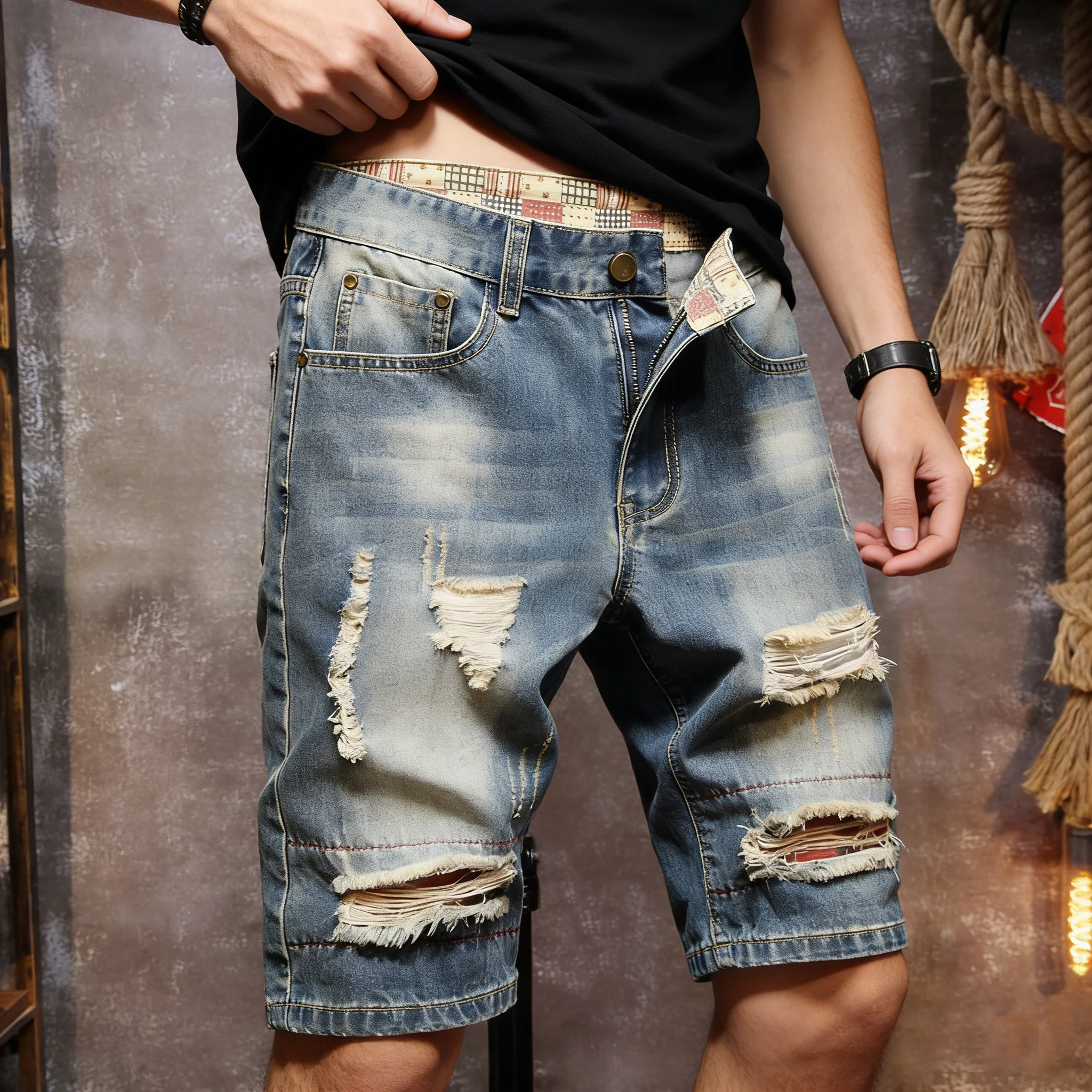 Men's new vintage-style distressed denim shorts, casual, loose-fitting, street-style, fashionable, classic, and versatile shorts
Men's new vintage-style distressed denim shorts, casual, loose-fitting, street-style, fashionable, classic, and versatile shorts