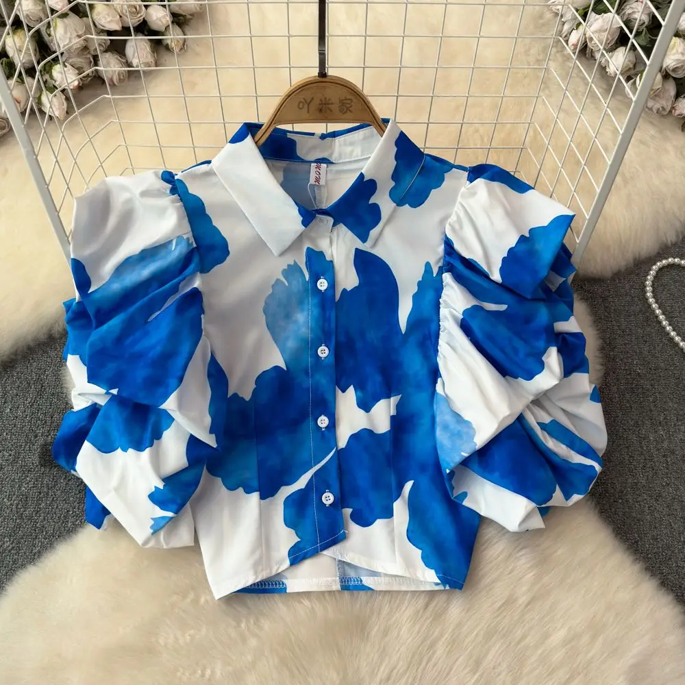 Ruched Puff Sleeve Loose Shirts Women Vintage Print Lapel Neck Blusas De Mujer 2025 Summer New Single Breasted Blouses
Ruched Puff Sleeve Loose Shirts Women Vintage Print Lapel Neck Blusas De Mujer 2025 Summer New Single Breasted Blouses